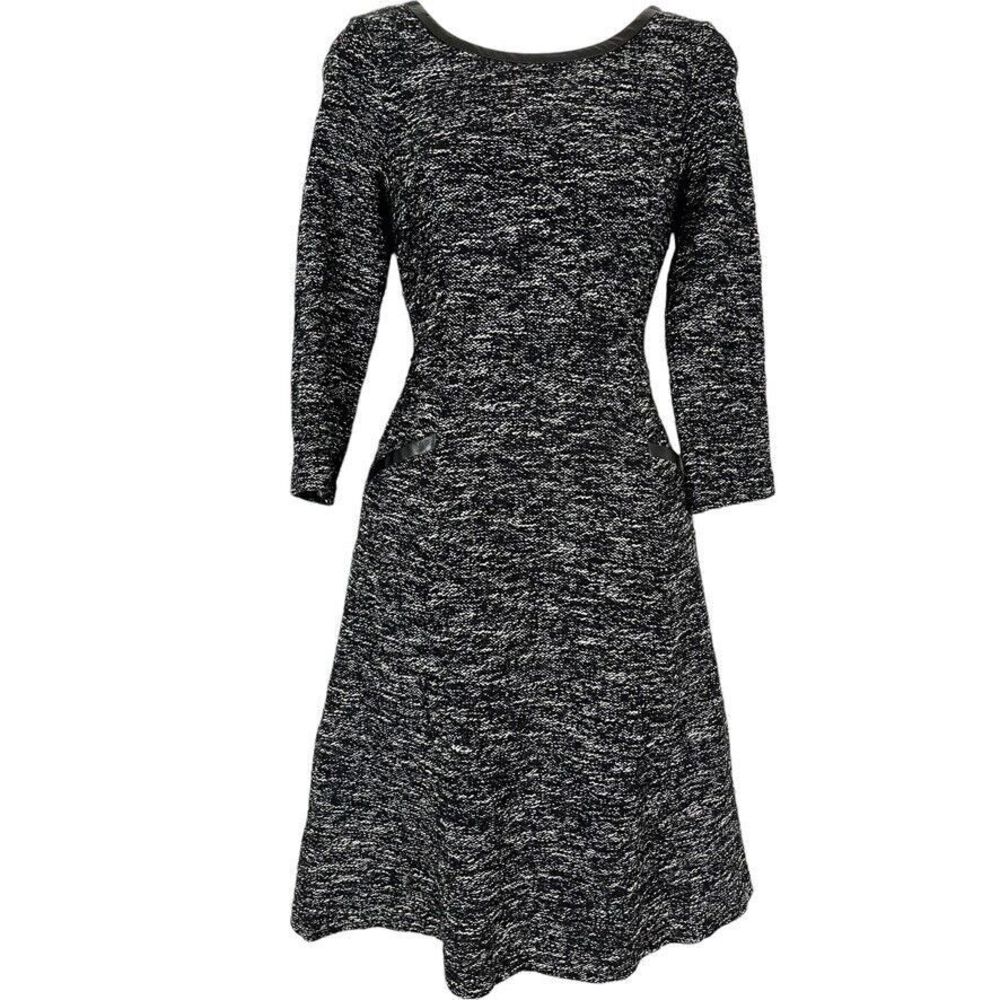 Talbots Petites Womens Black Tweed Knee Length 3/4 Sleeve Knit Dress sz 4 P